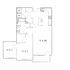 Elegant floor plan featuring 2 bedrooms, a modern kitchen, and a spacious living area.