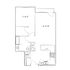 Modern floor plan featuring a spacious living area, one bedroom, convenient kitchen, and a well-equipped bathroom with washer and dryer.