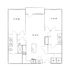 Modern floor plan featuring spacious living area, two bedrooms, kitchen with island, and two bathrooms.