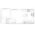 Efficient floor plan showcasing a modern open-concept kitchen, bathroom, and functional laundry area with washer and dryer.