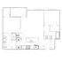 Chic apartment floor plan with 2 bedrooms, modern kitchen, and spacious living area.