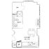 Efficient floor plan showcasing a spacious kitchen, bathroom, and walk-in closet, perfect for modern living.
