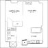 Efficient studio apartment floor plan featuring a sleeping area, open living space, and modern kitchen with dishwasher.
