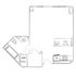 Modern floor plan featuring an open-concept living area, sleek kitchen with island, spacious bathroom, and laundry station. Perfect for contemporary urban living.