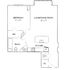 Chic floor plan showcasing a spacious 1 bedroom, open-concept living/dining room, and modern kitchen, with convenient bath and walk-in closet.