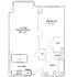 Modern 1-bedroom floor plan with open-concept living/dining area, sleek kitchen, and convenient bath layout.