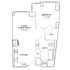Inviting floor plan with a spacious living/dining room, a cozy bedroom, and a modern kitchen.