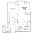 Modern floor plan showcasing 1 bedroom, expansive living/dining area, functional kitchen, and luxury bath, ideal for urban living.