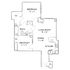 Inviting floor plan showcasing 1 bedroom, a versatile den/study, modern kitchen adjacent to dining area, and a cozy living room.