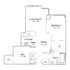 Modern floor plan showcasing 1 bedroom, stylish den, open kitchen, and spacious living area.