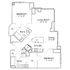 Modern floor plan with 2 bedrooms, open living and dining area, and efficient kitchen layout.