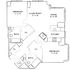 Elegant floor plan showcasing two spacious bedrooms, a stylish kitchen, open dining area, and inviting living room, perfect for modern living.