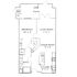 Modern floor plan showcasing a cozy 1-bedroom layout with a spacious living room, functional kitchen, dining area, and private patio.