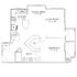Inviting floor plan highlighting 1 bedroom, modern kitchen, open dining and living area, and a charming balcony.