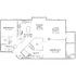 Modern apartment floor plan featuring 2 bedrooms, an open dining and living area, a well-equipped kitchen, and a private balcony.