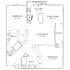 Modern floor plan showcasing 2 spacious bedrooms, open living and dining area, sleek kitchen, and cozy patio.