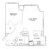 Chic apartment floor plan with 1 bedroom, expansive living room, stylish kitchen, and cozy bath.