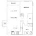 Modern apartment floor plan showcasing a spacious living room, dining area, and kitchen, one bedroom, balcony, and bathroom with walk-in closet.