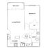 Chic 1-bedroom floor plan with open living room, modern kitchen, and private balcony.