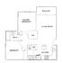 Elegant floor plan with 2 bedrooms, expansive living room, modern kitchen, and a balcony for serene views.