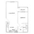 Modern 1-bedroom floor plan featuring a spacious living room, balcony, and open kitchen. Includes convenient bath and walk-in closet.