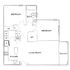 Modern floor plan showcasing 2 bedrooms, open kitchen with adjacent living room, luxurious walk-in closet, and a private balcony.