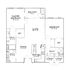 Elegant floor plan showcasing a spacious 2-bedroom apartment with an open living area, modern kitchen, and private balcony.