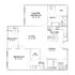Elegant floor plan showcasing a master bedroom and additional bedroom, two baths, open living area, and cozy balcony, perfect for modern living.