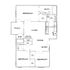 Charming floor plan showcasing 3 bedrooms, a cozy living space with fireplace, modern kitchen, and two bathrooms including one en-suite, plus a private patio.