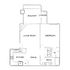 Charming floor plan with a spacious living room, cozy bedroom, functional kitchen, and elegant balcony.