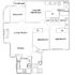 Elegant floor plan showcasing 3 bedrooms, a spacious living room, dining area, and modern kitchen with balcony access.