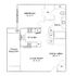 Chic floor plan showcasing 1 bedroom with walk-in closet, a stylish kitchen, and an inviting living room leading to a patio or balcony.