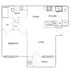 Modern floor plan featuring one-bedroom, spacious dining and living area, functional kitchen, cozy patio, and ample storage space with convenience of washer and dryer.