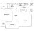 Modern floor plan featuring a spacious 1-bedroom layout with open-concept kitchen, dining, and living area, plus a cozy patio and convenient laundry space.