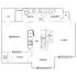 Charming floor plan showcasing a spacious one-bedroom apartment with a patio, modern kitchen, cozy living area, laundry room, and dining space.