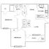 Charming floor plan featuring 2 bedrooms, an inviting living area, modern kitchen, and a cozy patio space.