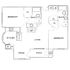 Modern floor plan showcasing 2 spacious bedrooms, a vibrant living area with fireplace, stylish kitchen, dining space, and an inviting patio.
