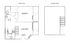 Charming duplex floor plan showcasing a cozy bedroom with balcony, efficient kitchen, and spacious living room with fireplace on the first floor.