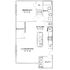 Inviting floor plan featuring a bedroom, spacious open-concept living and dining area, modern kitchen, and a serene balcony.