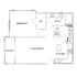 Contemporary 1-bedroom apartment floor plan with a walk-in closet, open living-kitchen area, and a cozy balcony.