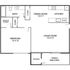Inviting floor plan featuring a spacious 12x12 bedroom, modern bath, cozy dining area, practical kitchen, large 15x12 living room, and a relaxing patio/balcony with additional storage.