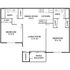 Inviting floor plan with 2 bedrooms, 2 bathrooms, a cozy living room, functional kitchen, dining area, and a charming patio/balcony.