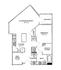 Modern floor plan showcasing a one-bedroom apartment with spacious living/dining room, kitchen, den/office, balcony, and a walk-in closet.