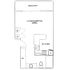 Chic studio floor plan with a spacious living and sleeping area, modern kitchen, balcony, and convenient laundry facilities.