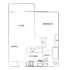Chic floor plan showcasing a cozy 1-bedroom apartment with open living and dining area, modern kitchen, and convenient bathroom layout.