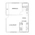 Charming 1-bedroom apartment floor plan featuring a cozy living area, efficient kitchen, and convenient bath layout.
