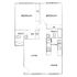 Modern floor plan showcasing 2 bedrooms, 2 baths, open kitchen with dining area, and spacious living room.