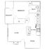 Charming floor plan showcasing a 1-bedroom apartment with a private balcony, open living and dining area, and a modern kitchen.