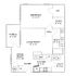 Charming floor plan showcasing a 1-bedroom layout with a cozy study, spacious living and dining areas, and a relaxing porch. Includes convenient kitchen and utility spaces.
