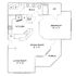 Modern floor plan displaying a spacious one-bedroom apartment with an open kitchen, cozy dining room, and inviting living room. Features include a walk-in closet, porch, and convenient laundry area.